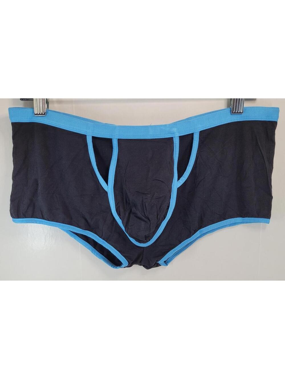 Male Power Men’s Large 32" Brief Black w/ Turquoise Trim NEW